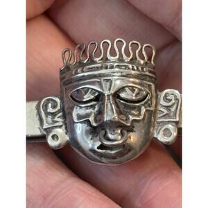 Sterling Silver Aztec Mask Tie Clip R.B.Z. Mexico 925 Vintage